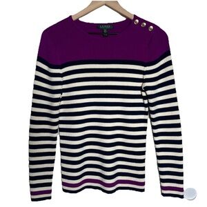 Lauren Ralph Lauren Large ColorBlock Sweater Top Striped Preppy Equestrian Fall